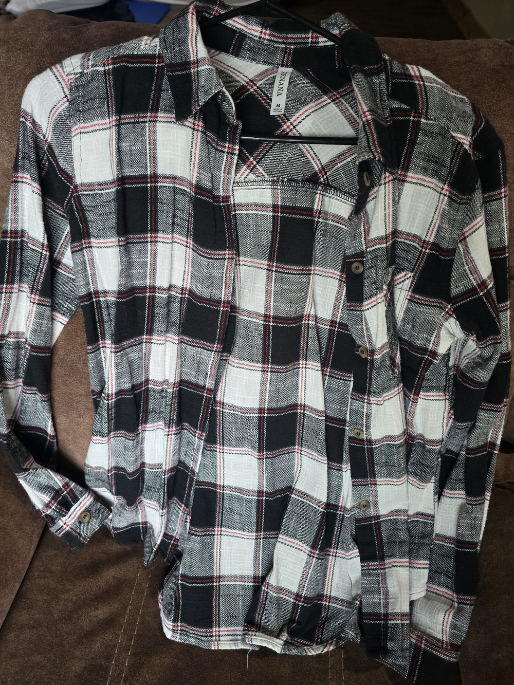 Zenana Outfitters Black, White & Red Plaid Button-Down Shirt